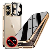 2025 Luxury Double Glass Anti-Peep Tempered Privacy Protection Magnetic Adsorption Phone Case for iP 16 15 14 13 ProMax Alumi...