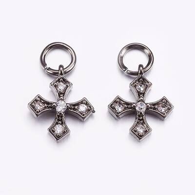 Brass Micro Pave Cubic Zirconia Tiny Cross Charms