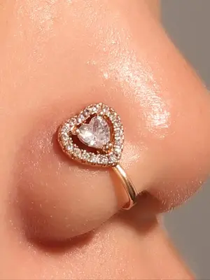 Heart Shaped Artificial Crystal & Rhinestone Fake Nose Piercing Ring, U Shape No Hole Design, Fashion Body Jewelry for Women ...