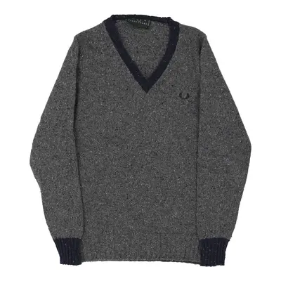 Fred Perry V-neck Jumper - Medium Grey Cotton