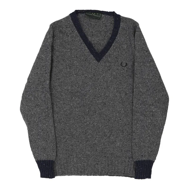 Fred Perry V-neck Jumper - Medium Grey Cotton