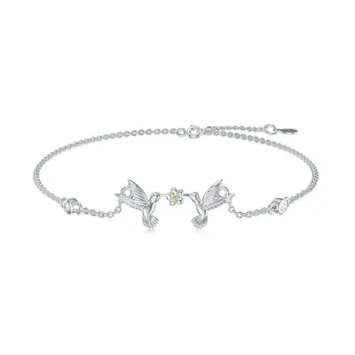 Sterling Silver Cubic Zirconia Hummingbird Single Layer Anklet