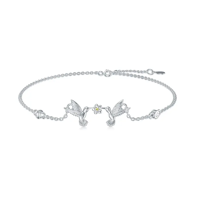 Sterling Silver Cubic Zirconia Hummingbird Single Layer Anklet