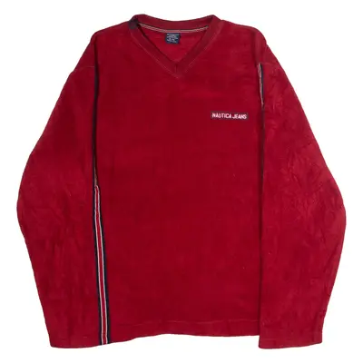 NAUTICA Mens Fleece Red V-Neck 90s XL