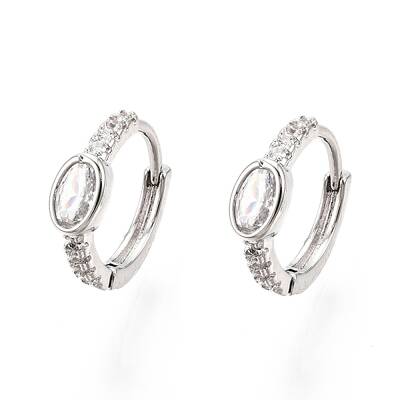 Glass Oval Hoop Earrings with Cubic Zirconia