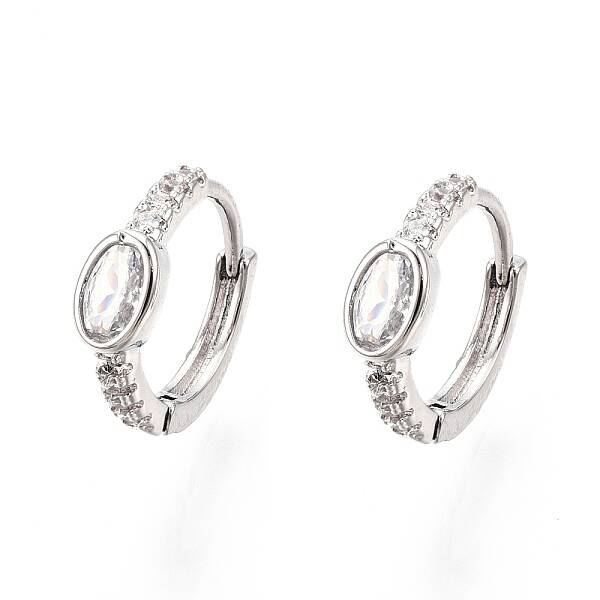 Glass Oval Hoop Earrings with Cubic Zirconia