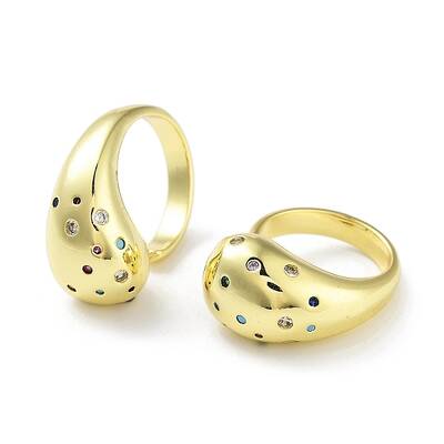 Brass with Colorful Cubic Zirconia Open Cuff Rings