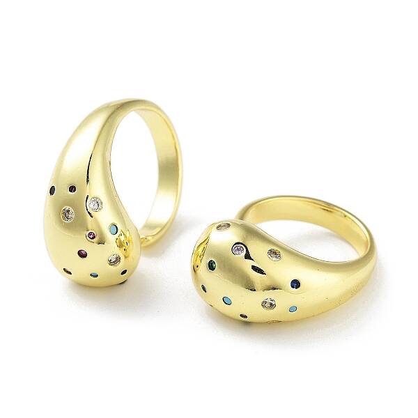 Brass with Colorful Cubic Zirconia Open Cuff Rings