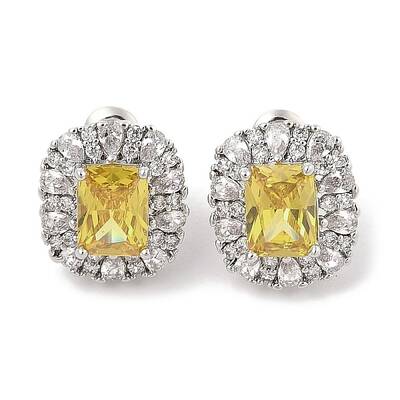 Brass Pave Cubic Zirconia Rectangle Stud Earrings for Women