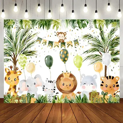 Animals Balloon Tree Monstera Baby Shower Backdrop - Aperturee