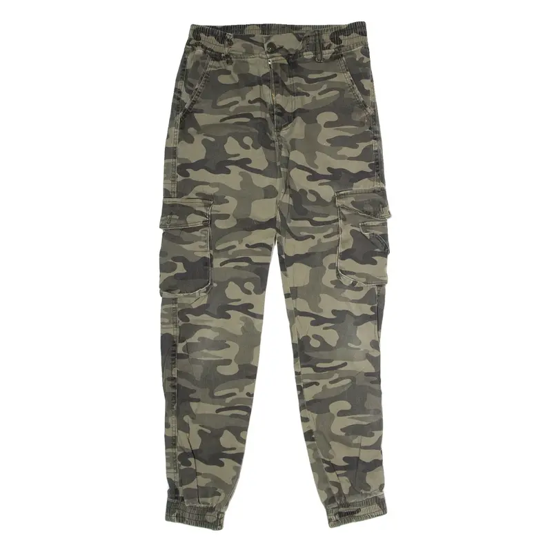 Cuffed Camouflage Cargo Mens Trousers Green Regular Straight W29 L33