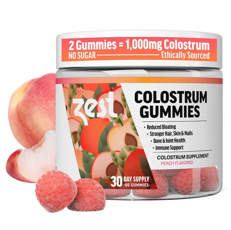 Zest Colostrum Gummies, 200+ Bioactives and High IgG for Gut Health, Stronger Immunity, Reduced Bloating, Healthier Skin, Hai...