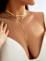 2pcs Simple Casual Y-shaped Chain Necklace for Women & Girls, True Beauty Necklace, Statement Necklace, Fashion Jewelry for P...