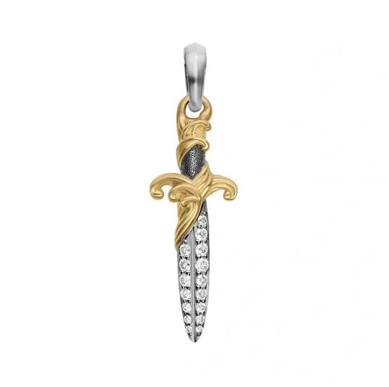 Sterling Silver with Yellow Gold Plated Diamond Waves Dagger Amulet