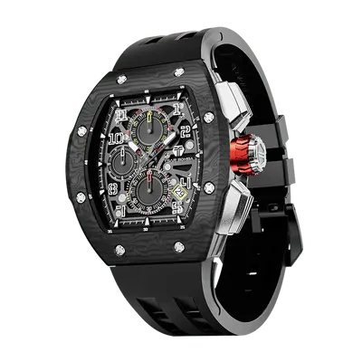 TSAR BOMBA Men's Quartz Watch | Black | Atomic TB8214 | Carbon Fiber Bezel | Luxury Sport Watch | 50M Waterproof Sapphire Gla...