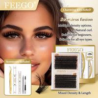 FEEGO False Eyelashes 280Pcs 60D+80D 10-18mm Eyelash Set,DIY Eyelash Extension D Curl，Waterproof Bond Seal,Remover,Eyelash ...