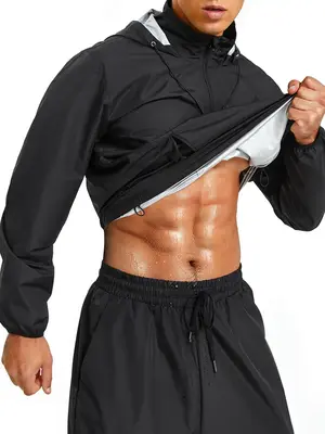 Men's Solid Pocket Drawstring Sports Jacket, Regular Fit Long Sleeve Half Zip Up Outerwear for Gym Workout Running, Casual Sp...