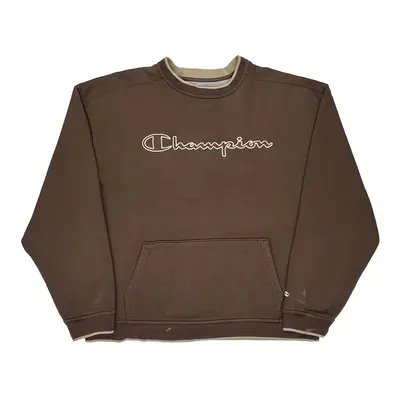 Champion Spellout Sweatshirt - 2XL Brown Cotton Blend