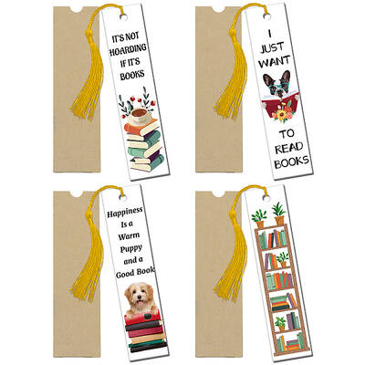 4 Patterns Rectangle Waterproof Acrylic Bookmarks Set