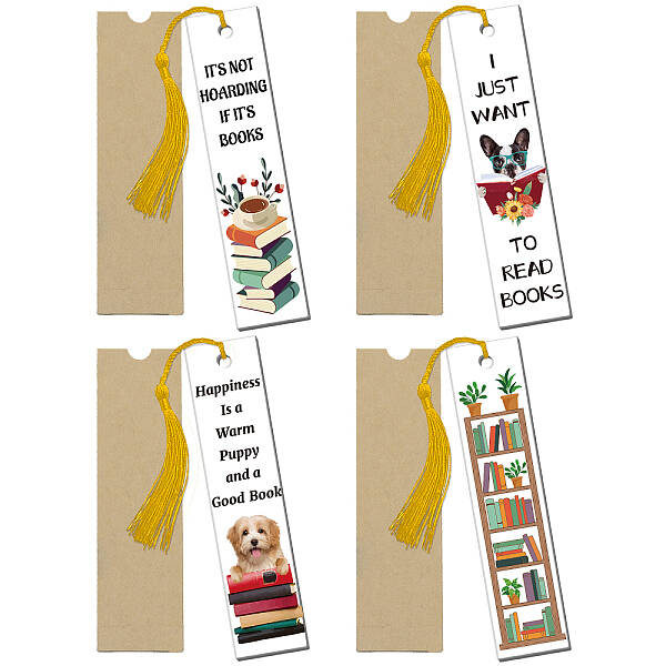 4 Patterns Rectangle Waterproof Acrylic Bookmarks Set