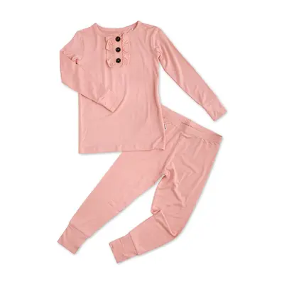 Olivia Pink Ruffle Two Piece Bamboo Toddler Pink Lounge SetĀ