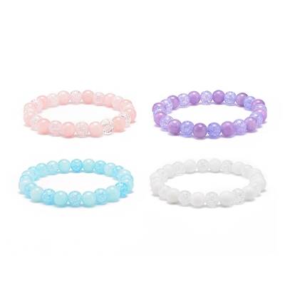 Natural Gemstone & Synthetic Crackle Quartz Round Beaded Stretch Bracelet for Women