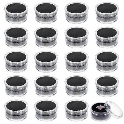 CHGCRAFT 20Pcs Black Mini Round Stone Box Plastic Nail Loose Beads Decorate Storages with Sponge Mat for Jewelry Beads Displa...