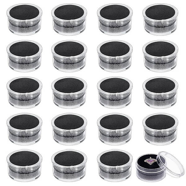 CHGCRAFT 20Pcs Black Mini Round Stone Box Plastic Nail Loose Beads Decorate Storages with Sponge Mat for Jewelry Beads Displa...