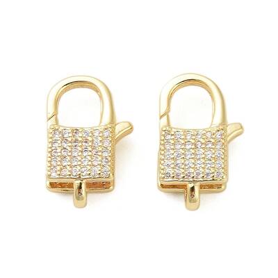 Square Brass Micro Pave Clear Cubic Zirconia Lobster Claw Clasps
