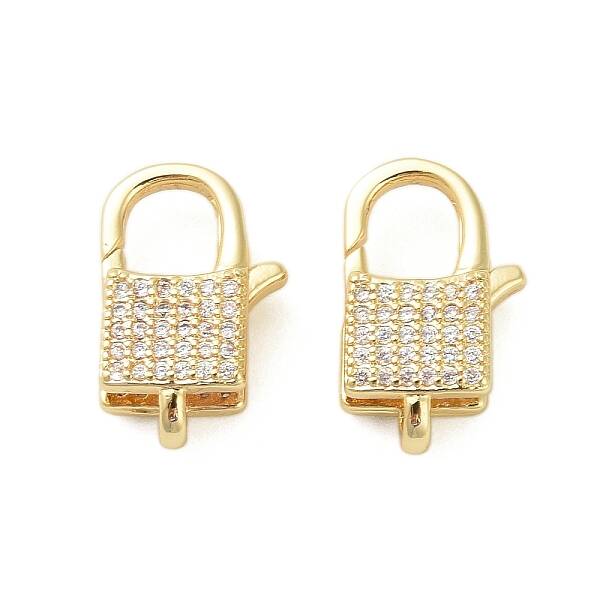 Square Brass Micro Pave Clear Cubic Zirconia Lobster Claw Clasps
