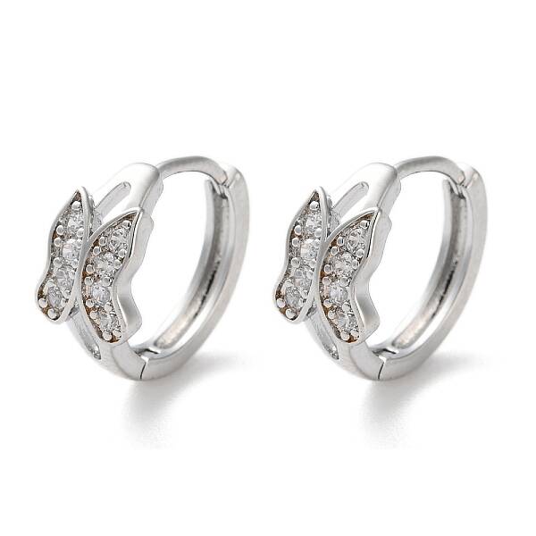 Brass Micro Pave Clear Cubic Zirconia Hoop Earrings