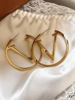 V-shaped Design Hoop Earrings, Fashionable Jewelry for Women for Party, Daily Clothing Decor, Trendy All-match & Exquisite Je...