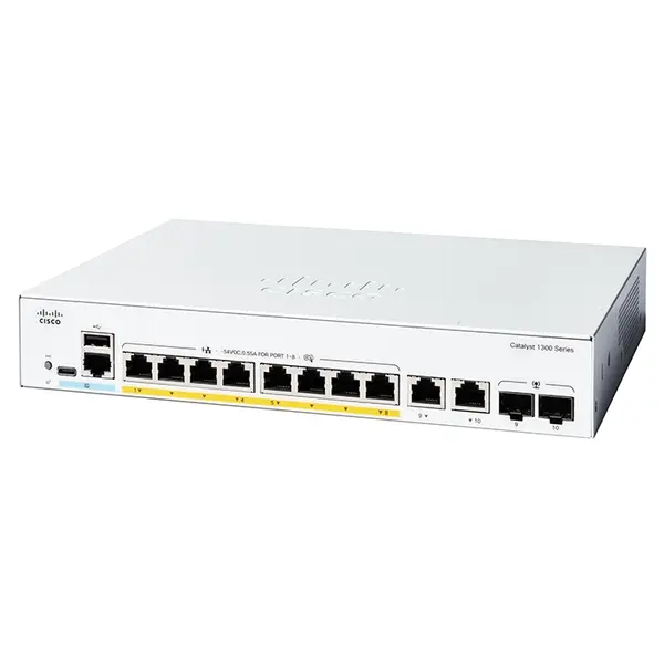 Cisco C1300-8FP-2G | Catalyst 1300 Series 1300-8FP-2G 8 x 10/100/1000Base-T RJ-45 PoE+ and 2 x 1G RJ-45/SFP Dual Pupose Uplin...