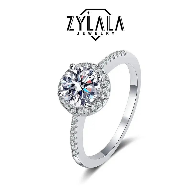{031} 0.5/1.0/2.0ct Synthetic Moissanite Ring Luxury Round Shape 925 Sterling Silver Promise Ring Engagement Wedding Jewelry ...