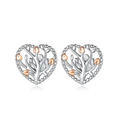 Sterling Silver Two-tone Heart Stud Earrings