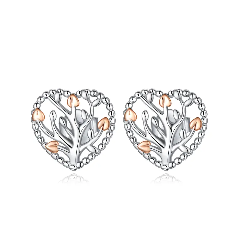 Sterling Silver Two-tone Heart Stud Earrings