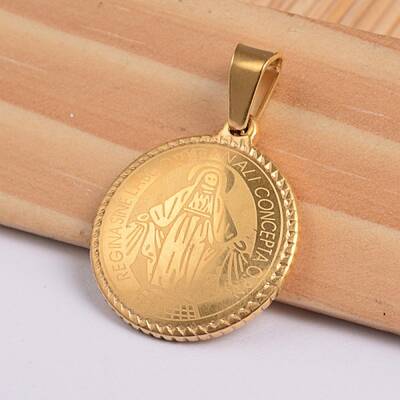 Flat Round with Virgin Mary & Word 304 Stainless Steel Pendants