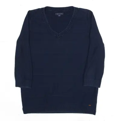 TOMMY HILFIGER Patterned Jumper Blue Striped V-Neck 3/4 Sleeve Womens M