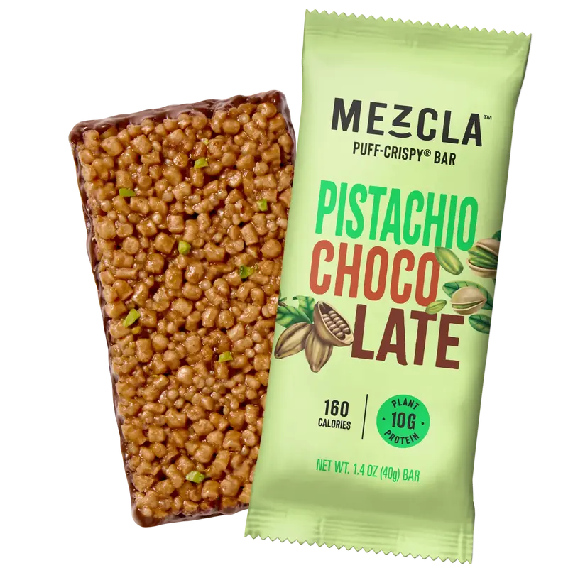 Mezcla Puff-Crispy Protein Bars - Pistachio Chocolate - Gluten Free & Vegan Protein Bars, 10g Protein, Alt for Crispy Rice Tr...