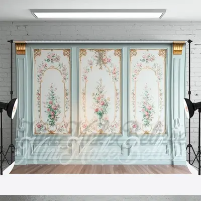 Outline Trim Fancy Light Blue Retro Wall Backdrop - Aperturee