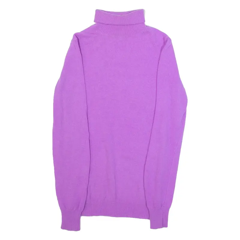 BENETTON Womens Jumper Purple High Neck Tight Knit Wool M