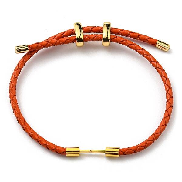 Brass Column Bar Link Bracelet with Leather Cords