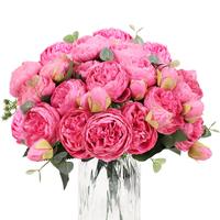 DEEMEI Artificial Pink Peony Red Rose Forever Flower Silk Peonies Bouquet ,4 Bundles Fake Flowers Bulk Home Wedding Party Dec...
