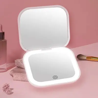 Portable Led Makeup Mirror, Pocket Lighted Makeup Mirror with 1x/2x Magnification, Double-sided Mirror with Adjustable Bright...