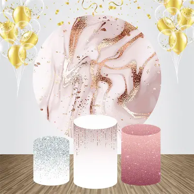 Rose Gold Glitter Round Backdrop Kit For Birthday - Aperturee