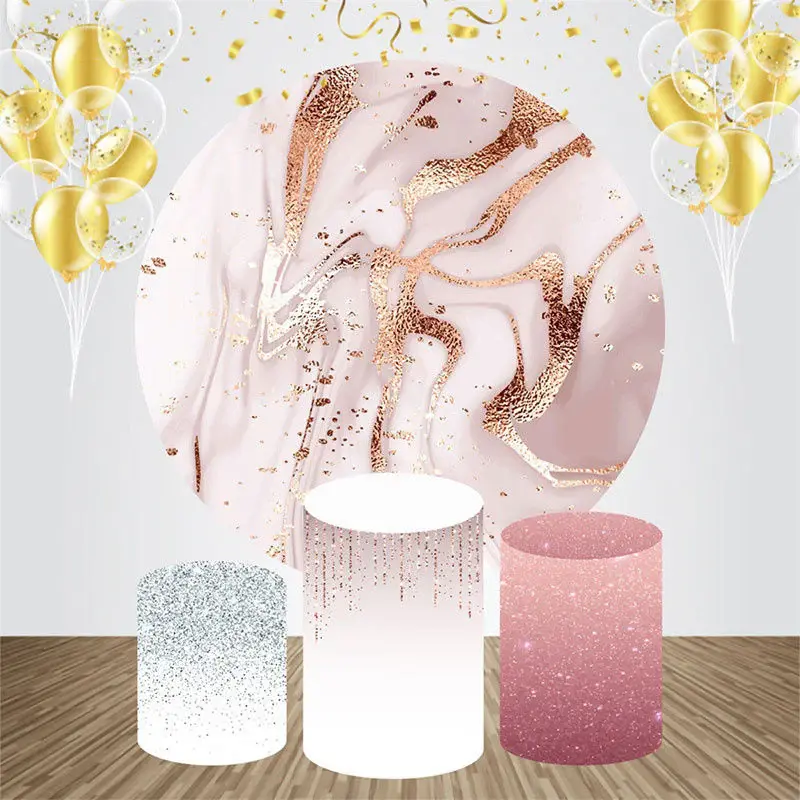 Rose Gold Glitter Round Backdrop Kit For Birthday - Aperturee