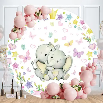 Aperturee Circle Elephants And Love Baby Shower Backdrop