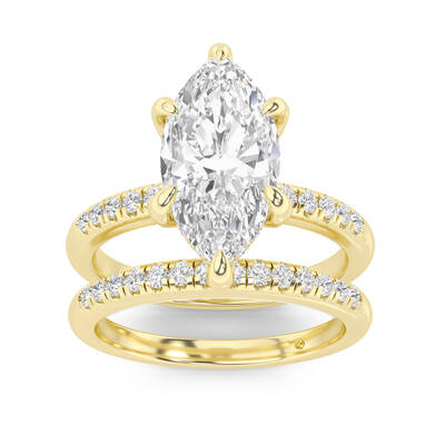 Aurelia Lab Grown Marquise Diamond Engagement Ring with the BonBon Quarter Coverage Wedding Band | 18K Yellow Gold 2 1/2 ct. ...
