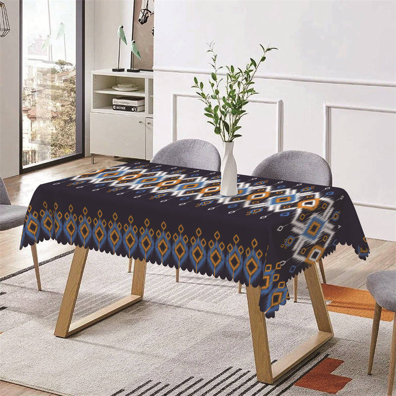 Blue Yellow White Rhombus Vague Rectangle Tablecloth - Aperturee