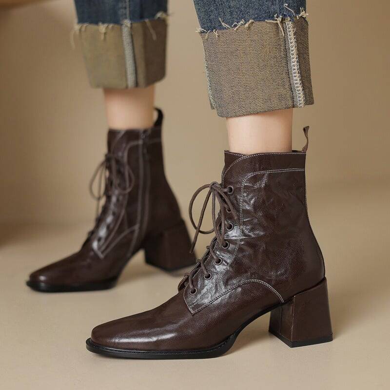 CHIKO Abril Square Toe Block Heels Ankle Boots